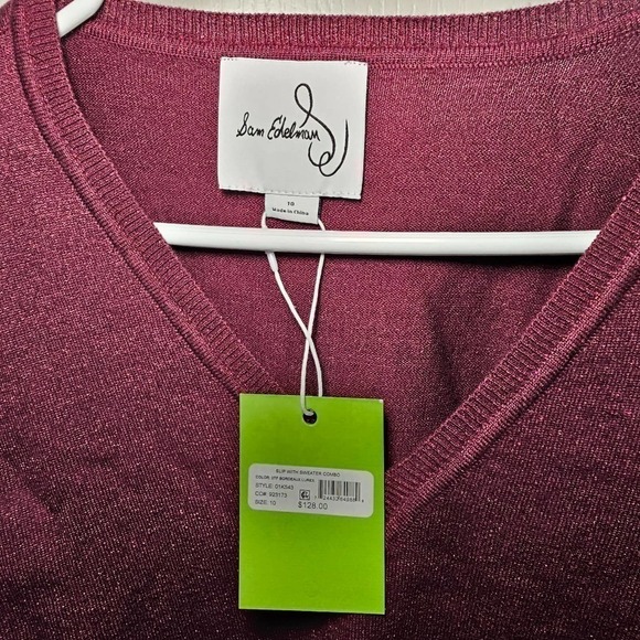 Sam Edelman Slipdress with V-Neck Sweater Size 10 Bordeaux - Picture 3 of 5